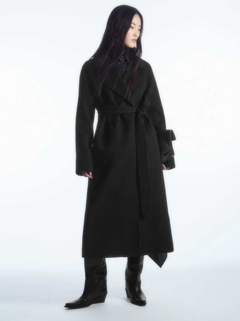 black wool trench coat